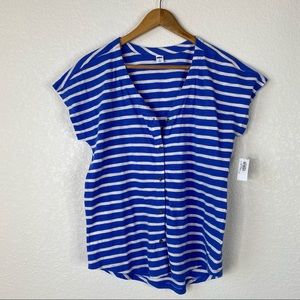 Old Navy Blue & White Striped Button Front T-Shirt